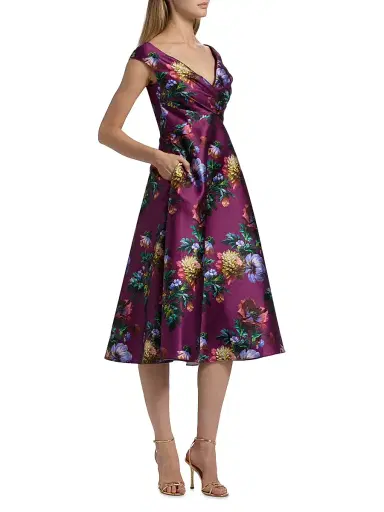 Theia Women's Kadence Floral V-Neck Midi-Dress - Sangria Poppy Stripe | Thumbnail 4 Theia Women's Kadence Floral V-Neck Midi-Dress - Sangria Poppy Stripe | Thumbnail 4