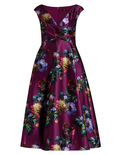 Theia Women's Kadence Floral V-Neck Midi-Dress - Sangria Poppy Stripe | Thumbnail 1 Theia Women's Kadence Floral V-Neck Midi-Dress - Sangria Poppy Stripe | Thumbnail 1