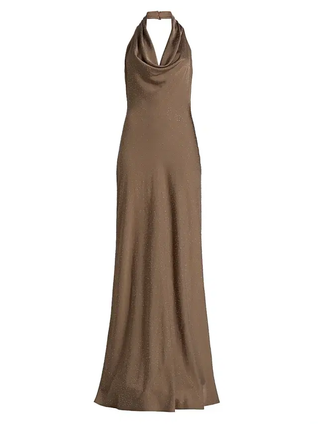 Halston Women's Sid Satin Cowlneck Gown - Sandstone