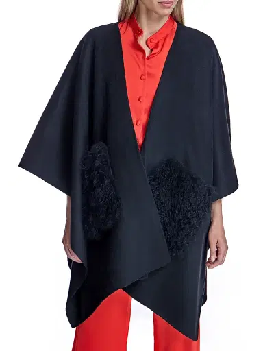 Maximilian Women's Cashmere Cape - Black | Thumbnail 2 Maximilian Women's Cashmere Cape - Black | Thumbnail 2