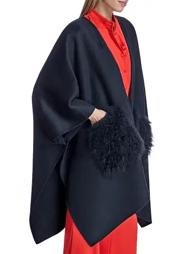 Maximilian Women's Cashmere Cape - Black | Thumbnail 3 Maximilian Women's Cashmere Cape - Black | Thumbnail 3