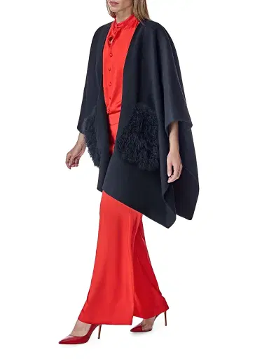 Maximilian Women's Cashmere Cape - Black | Thumbnail 6 Maximilian Women's Cashmere Cape - Black | Thumbnail 6