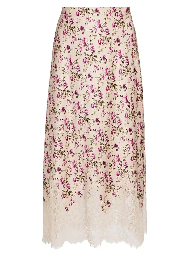 Women's Vivienne Lace-Trimmed Floral Stretch-Silk Maxi Skirt - Camellia Ditsy