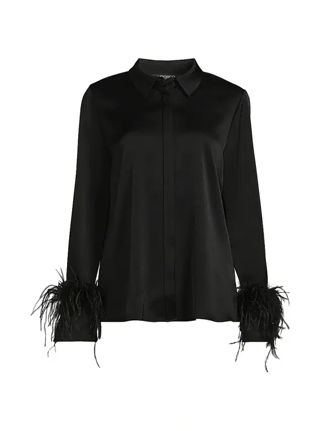 Ungaro Women's Luna Feather-Cuff Satin Blouse - Black