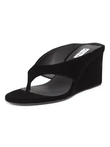 ALAIA Women's 75MM Velvet Wedge Sandals - Noir | Thumbnail 2