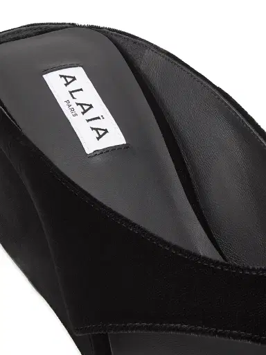 ALAIA Women's 75MM Velvet Wedge Sandals - Noir | Thumbnail 5