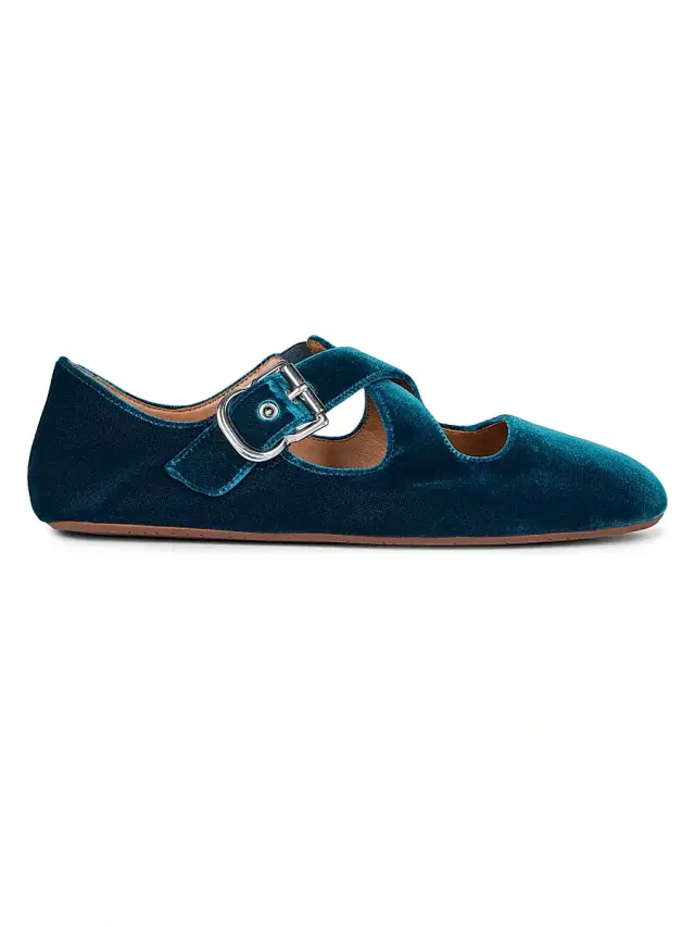 Women's Velvet Crisscross Ballet Flats - Petrole