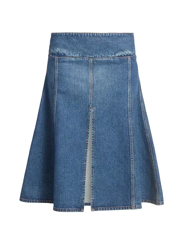 ALAIA Women's Slit Denim Midi-Skirt - Bleu Delave