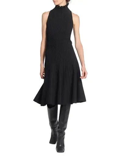 Alaïa Women's Knit Fit & Flare Midi-Dress - Noir - Size 8 | Thumbnail 2 Alaïa Women's Knit Fit & Flare Midi-Dress - Noir - Size 8 | Thumbnail 2