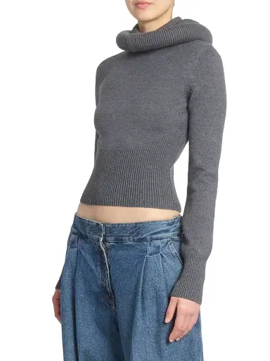 Alaïa Women's Hooded Wool Sweater - Gris Chine - Size 10 | Thumbnail 4