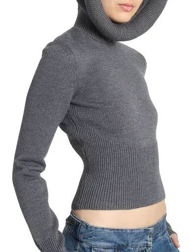 Alaïa Women's Hooded Wool Sweater - Gris Chine - Size 10 | Thumbnail 7