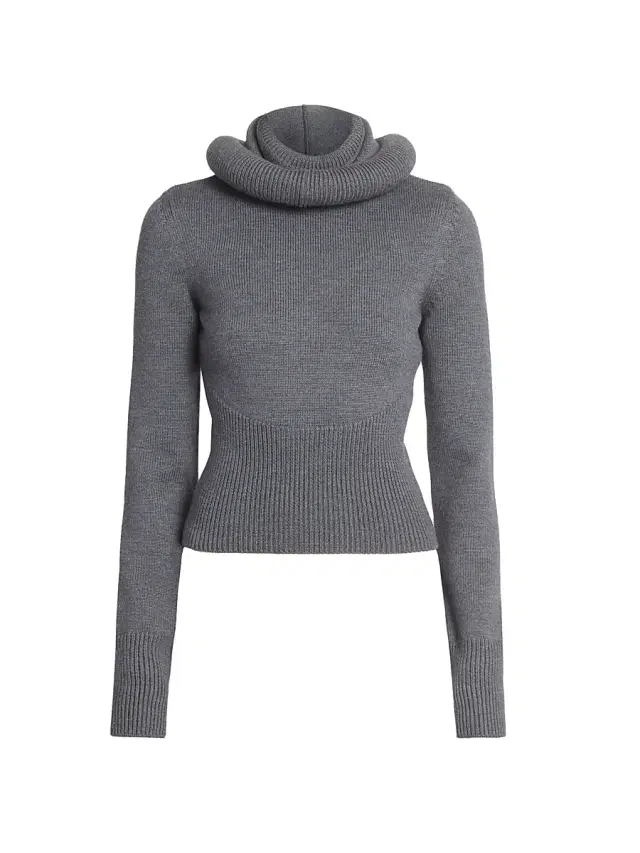 ALAIA Women's Hooded Wool Sweater - Gris Chine