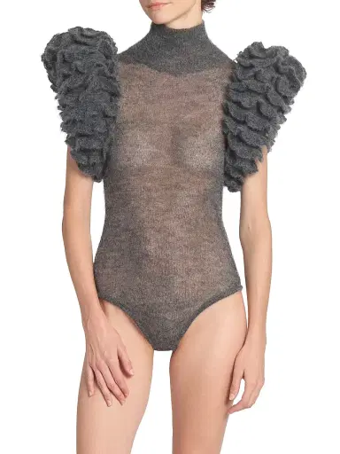 Alaïa Women's Mohair-Blend Padded Bodysuit - Gris Chine | Thumbnail 6 Alaïa Women's Mohair-Blend Padded Bodysuit - Gris Chine | Thumbnail 6