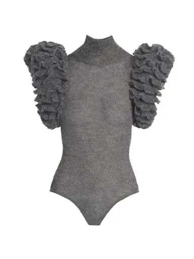 Alaïa Women's Mohair-Blend Padded Bodysuit - Gris Chine | Thumbnail 1 Alaïa Women's Mohair-Blend Padded Bodysuit - Gris Chine | Thumbnail 1