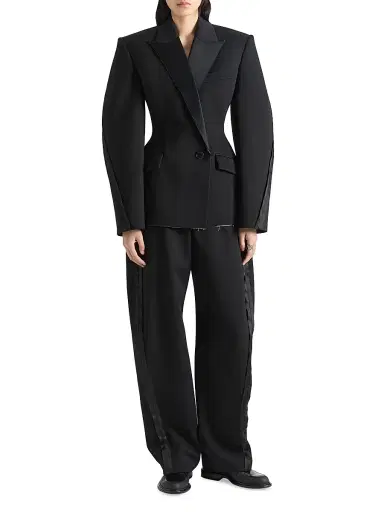 Givenchy Women's Tailored Pants in Wool with Inside-Out Effect - Black | Thumbnail 2 Givenchy Women's Tailored Pants in Wool with Inside-Out Effect - Black | Thumbnail 2