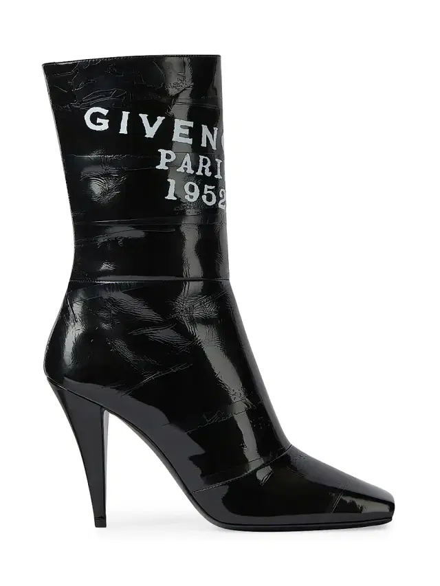 Women's Sliced Square Tape Ankle Boots in Leather - Black