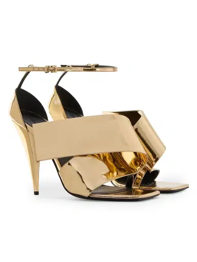 Givenchy Women's Sliced Square Heeled Sandals in Mirror Effect Leather - Golden - Size 9 | Thumbnail 2
