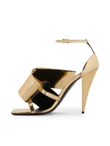Givenchy Women's Sliced Square Heeled Sandals in Mirror Effect Leather - Golden - Size 9 | Thumbnail 3