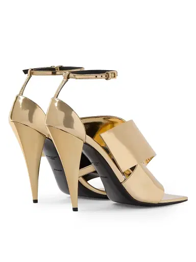 Givenchy Women's Sliced Square Heeled Sandals in Mirror Effect Leather - Golden - Size 9 | Thumbnail 4