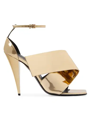 Givenchy Women's Sliced Square Heeled Sandals in Mirror Effect Leather - Golden - Size 9 | Thumbnail 1