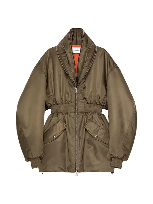 Women's Long Bomber with Zipped Shawl Collar - Khaki