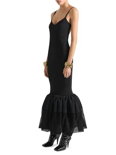 Givenchy Women's Knitted Dress with Ruffles at the Bottom - Black | Thumbnail 2