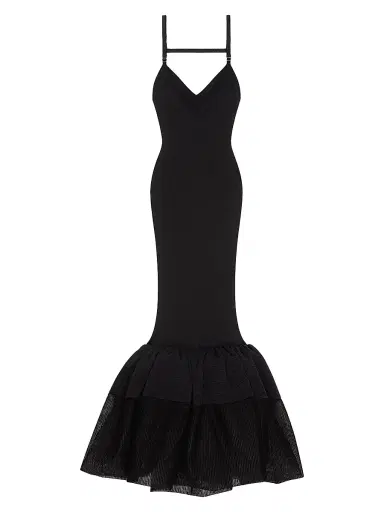Givenchy Women's Knitted Dress with Ruffles at the Bottom - Black | Thumbnail 1