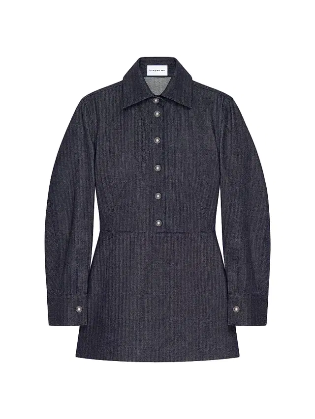 Women's Dress in Denim Herringbone - Dark Navy