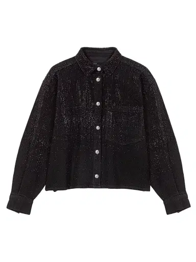 Maje Women's Rhinestone Denim Shirt - Black | Thumbnail 1