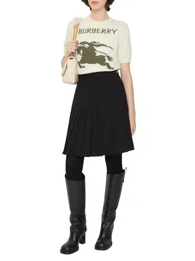 Burberry Women's Eleonora Pleated Wool-Blend Twill Miniskirt - Black | Thumbnail 2 Burberry Women's Eleonora Pleated Wool-Blend Twill Miniskirt - Black | Thumbnail 2