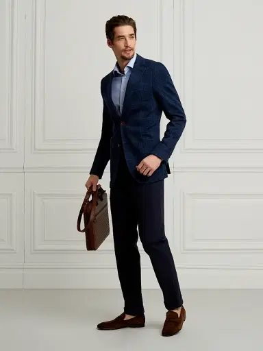 Eton Men's Contemporary-Fit Houndstooth Cotton Shirt - Blue - Size 18.5 | Thumbnail 5 Eton Men's Contemporary-Fit Houndstooth Cotton Shirt - Blue - Size 18.5 | Thumbnail 5
