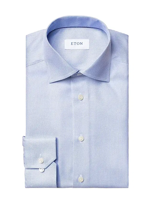 Men's Contemporary-Fit Houndstooth Cotton Shirt - Blue