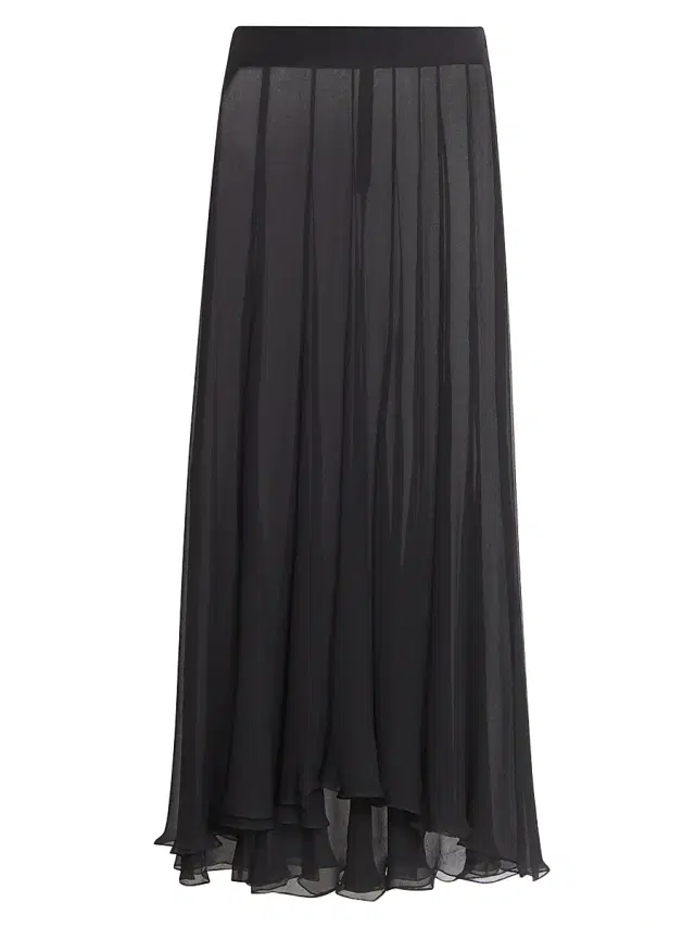 Chloé Women's Pleated Sheer Silk Maxi Skirt - Black