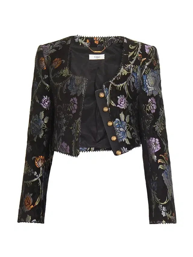 Chloé Women's Floral Brocade Crop Jacket - Multicolor Black