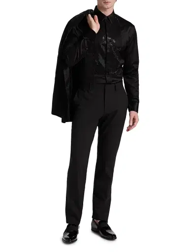 Giorgio Armani Men's Sequined-Bib Cotton Tux Shirt - Black Beauty | Thumbnail 2