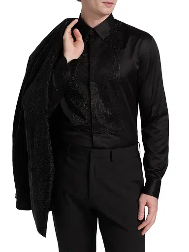 Giorgio Armani Men's Sequined-Bib Cotton Tux Shirt - Black Beauty | Thumbnail 3