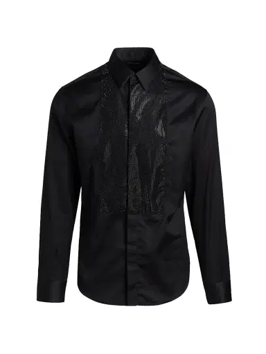 Giorgio Armani Men's Sequined-Bib Cotton Tux Shirt - Black Beauty | Thumbnail 1
