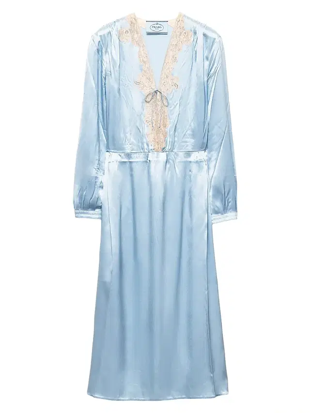 Women's Long Sleeved Silk and Lace Dress - Blue