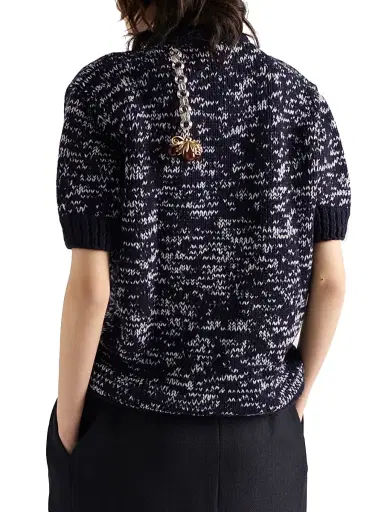 Prada Women's Short-Sleeved Wool Sweater - Blue | Thumbnail 4 Prada Women's Short-Sleeved Wool Sweater - Blue | Thumbnail 4