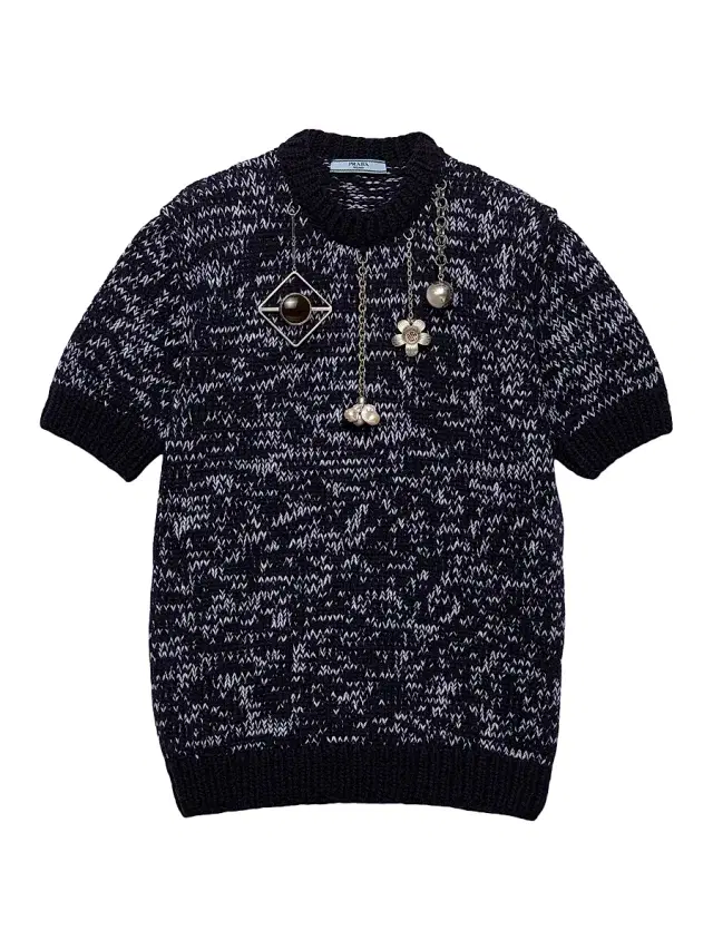 Women's Short-Sleeved Wool Sweater - Blue