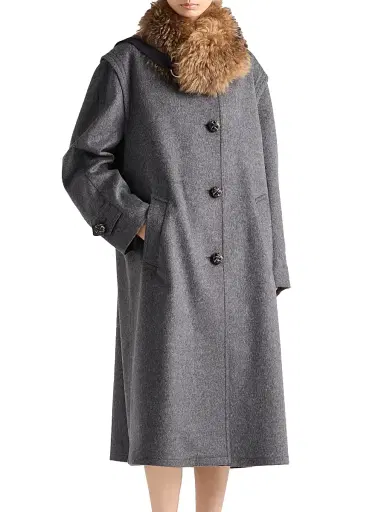 Prada Women's Single-Breasted Double Loden Cloth Coat - Grey - Size 6 | Thumbnail 2 Prada Women's Single-Breasted Double Loden Cloth Coat - Grey - Size 6 | Thumbnail 2