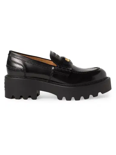 Miu Miu Women's Brushed Leather Loafers - Black - Size 9 | Thumbnail 1 Miu Miu Women's Brushed Leather Loafers - Black - Size 9 | Thumbnail 1