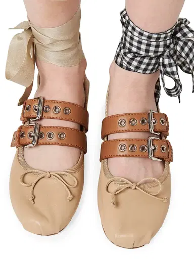 Miu Miu Women's Nappa and Calf Leather Ballerinas - Beige Khaki - Size 5.5 | Thumbnail 4 Miu Miu Women's Nappa and Calf Leather Ballerinas - Beige Khaki - Size 5.5 | Thumbnail 4