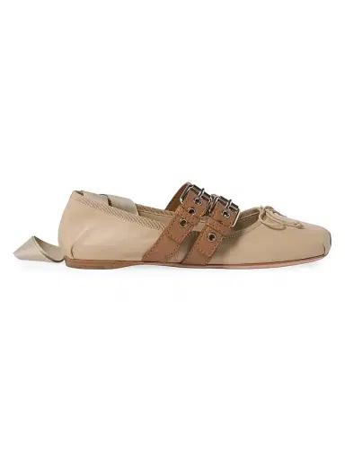 Miu Miu Women's Nappa and Calf Leather Ballerinas - Beige Khaki - Size 5.5 | Thumbnail 1 Miu Miu Women's Nappa and Calf Leather Ballerinas - Beige Khaki - Size 5.5 | Thumbnail 1