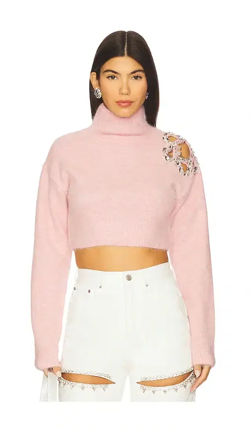 AREA Flower Cropped Turtleneck Sweater