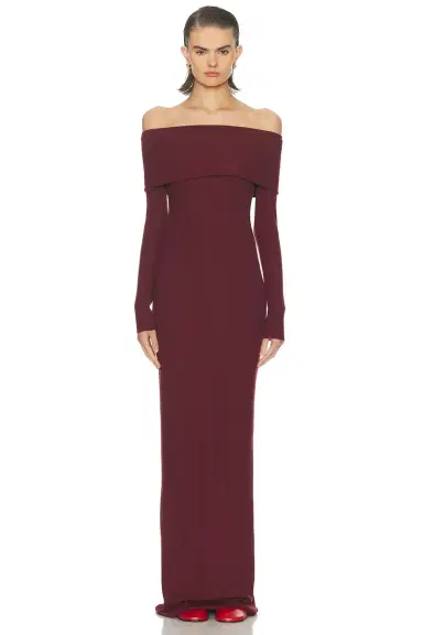 ÉTERNE Long Sleeve Off-Shoulder Butter Rib Maxi Dress | Thumbnail 1