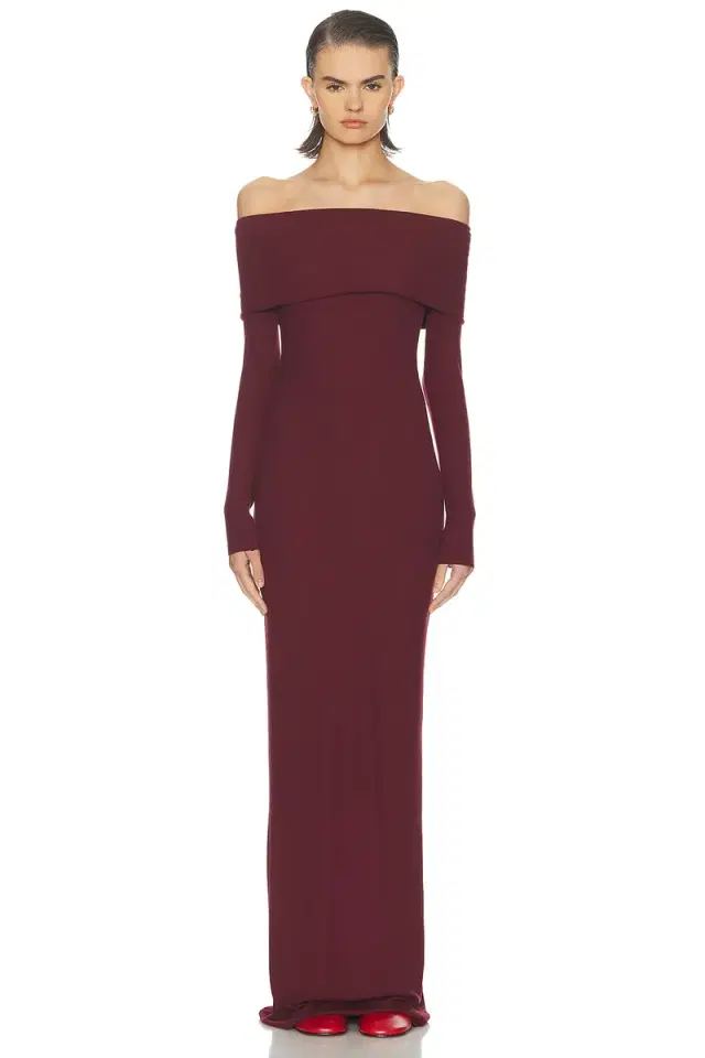 Long Sleeve Off-Shoulder Butter Rib Maxi Dress