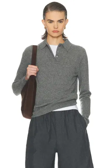 ENZA COSTA Knit Cashmere Polo Sweater | Thumbnail 1 ENZA COSTA Knit Cashmere Polo Sweater | Thumbnail 1
