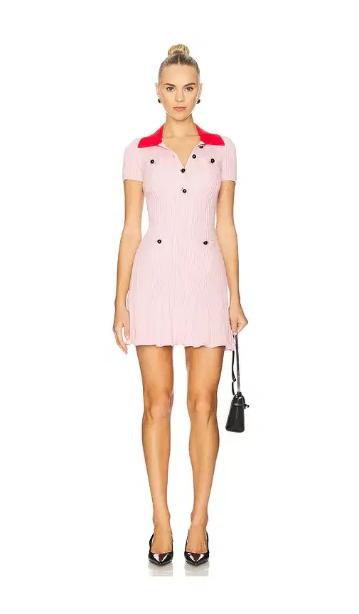 self-portrait Pink Contrast Collar Knit Mini Dress