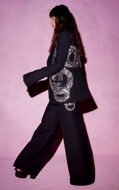 Cucculelli Shaheen Battle Royale Crystal-Embellished Silk-Wool Blazer Jacket | Thumbnail 8
